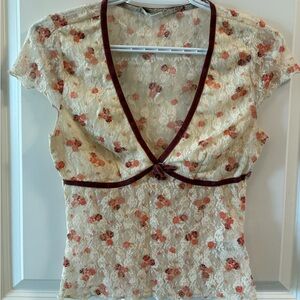 Kimchi Blue Floral Lace Top with Red Accents